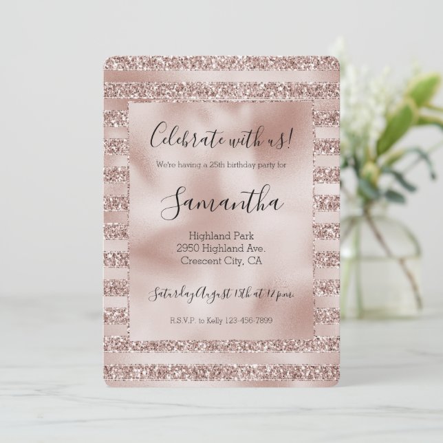Invitation Broussailler Champagne Parties scintillant rose (Debout devant)