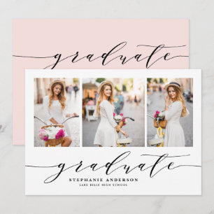 Invitation Broussailler Dainty Script Trois Photo Graduation 