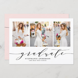 Invitation Broussailler Dainty Script Trois Photo Graduation