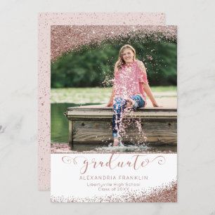 Invitation Broussant & Rose Gold Elegant Script Graduate