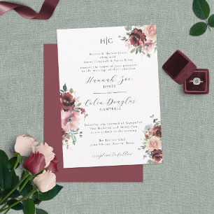 Invitation Brousse classique Bourgogne Rose & Peony