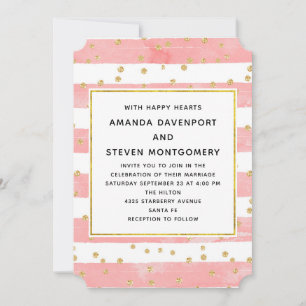 Invitation Brousse rose avec Mariage Confetti Or