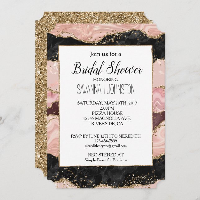 Invitation Brousse rose bordeaux Noir brillant Fête des marié (Devant / Derrière)