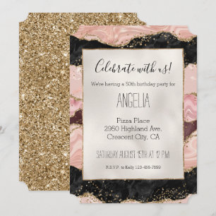 Invitation Brousse rose bordeaux Noir brillant Parties scinti