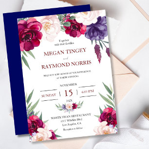 Invitation Brousset Bourgogne et Mariage floral bleu Peony
