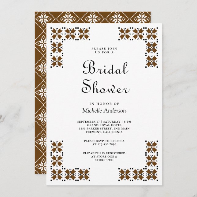 Invitation Brown and Black Ukrainian Embroidery Bridal Shower (Devant / Derrière)