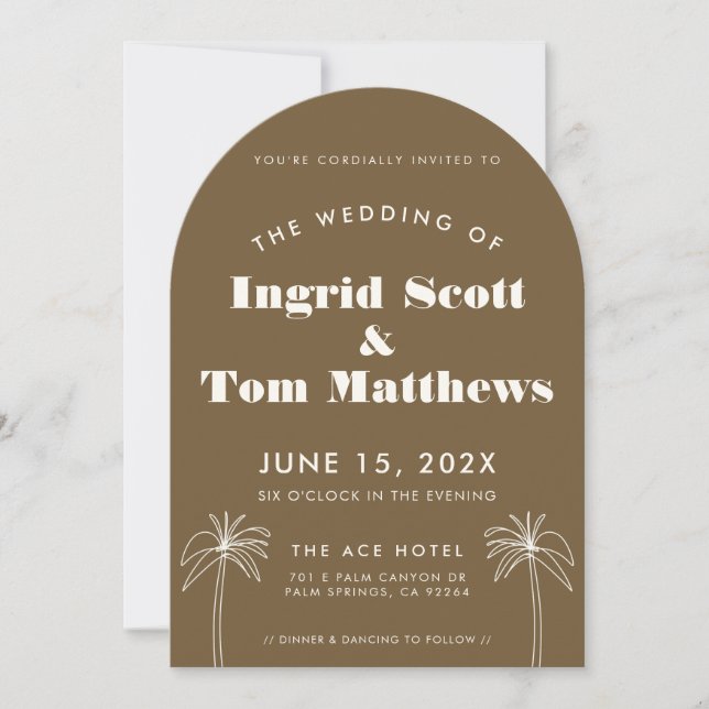 Invitation Brown Arc minimaliste Mariage Tropiques (Devant)