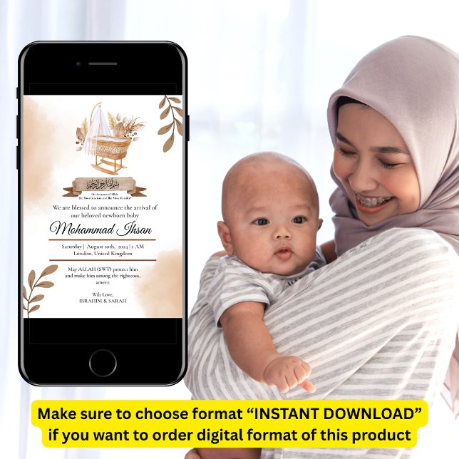 Invitation Brown Automne Feuilles Poussette Bébé Garçon Naiss (Créateur téléchargé)