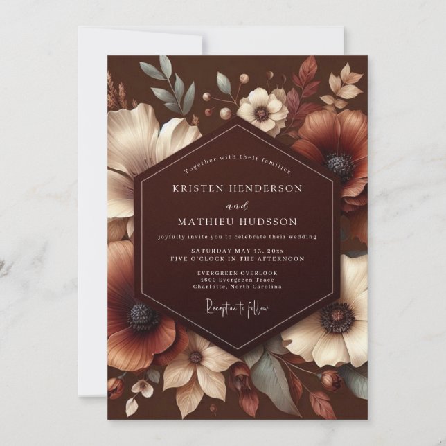 Invitation Brown Autumn Bloom Wedding (Devant)