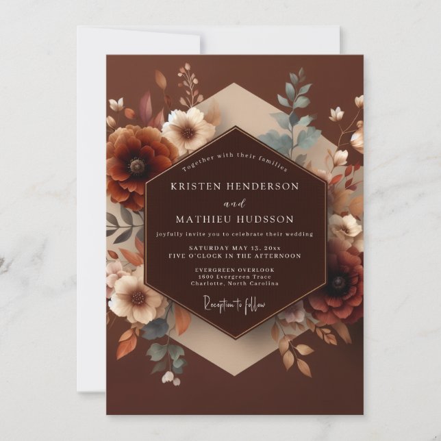 Invitation Brown Autumnal Bloom Wedding (Devant)