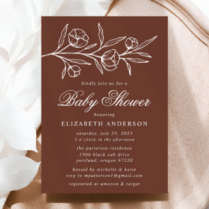 Invitation Brown Baby shower floral croisé