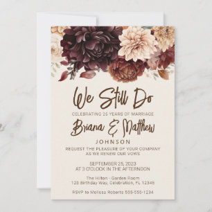 Invitation Brown Beige ivoire Floral Mariage Renouvellement V