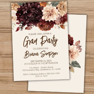 Invitation Brown Beige Ivory Floral Graduation Party
