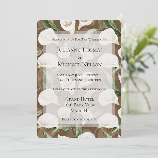 Invitation Brown blanc Calla Lily Mariage Floral (Debout devant)