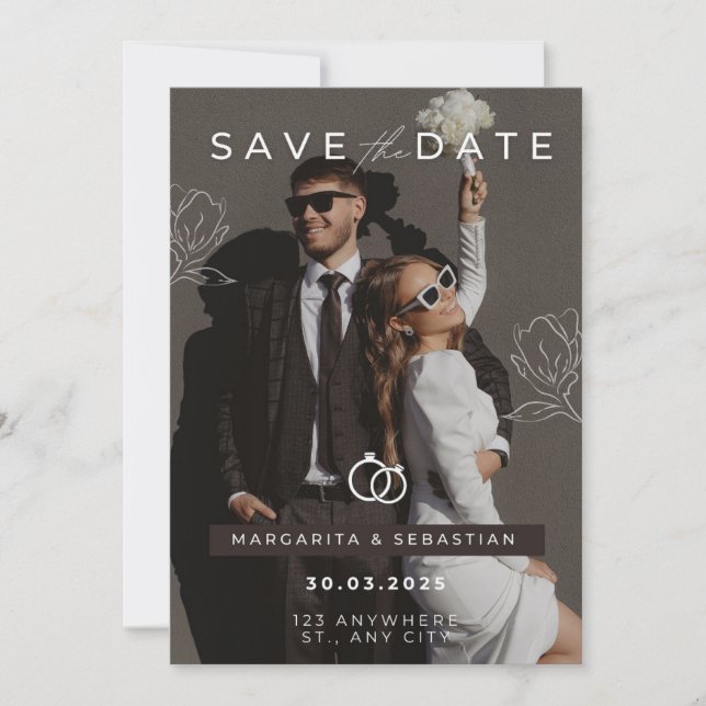 Invitation Brown blanc minimaliste mariage (Devant)