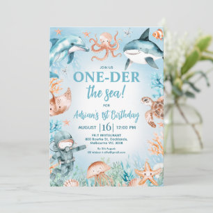 Invitation Brown Blue Boys au bord de la mer 1er anniversaire