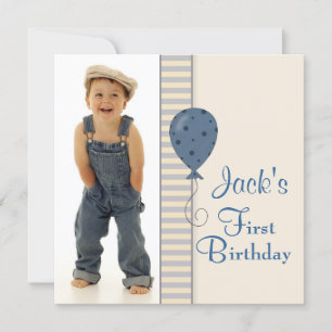 Invitation Brown Blue Boys Photo Anniversaire