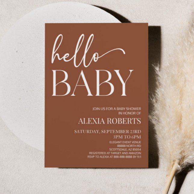 Invitation Brown Boho Bohemian Hello Baby shower bébé (Créateur téléchargé)