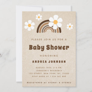 Invitation Brown Boho Rainbow & Daisy Floral Sand Baby shower
