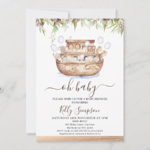 Invitation Brown Bois Oliviers Baby shower Noah's Ark Boys
