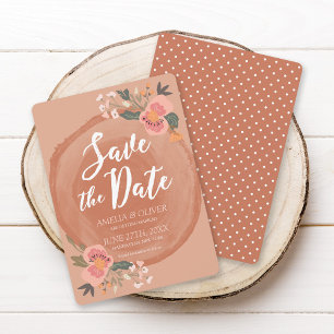 Invitation Brown bois Rustique Floral Enregistrer la date