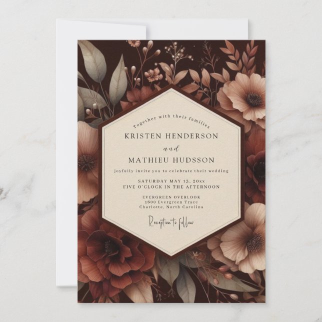Invitation Brown Botanical Moody Wedding (Devant)