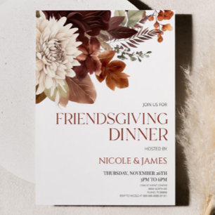 Invitation Brown Bourgogne Floral Flower Friendsgiving Diner