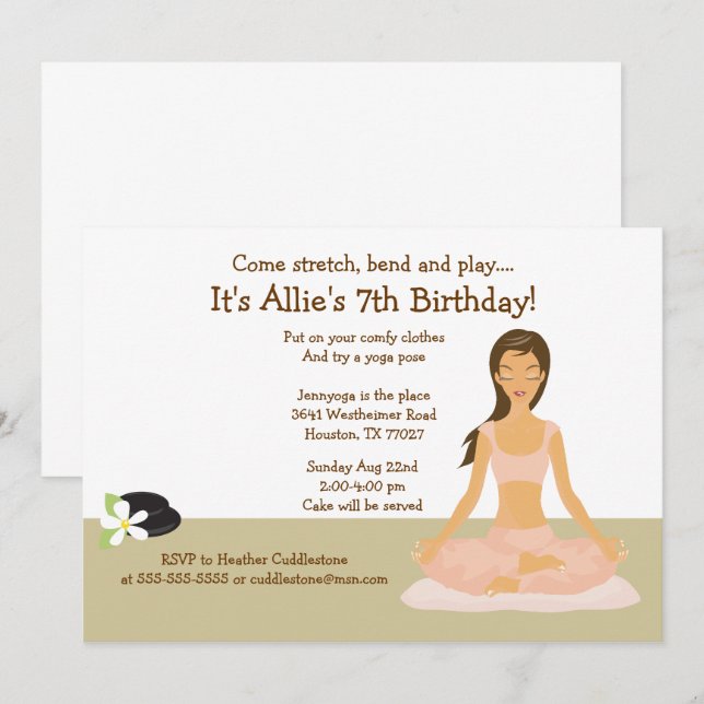 Invitation Brown Cheveux Yoga Fille Anniversaire 5x7 Invitati (Devant / Derrière)