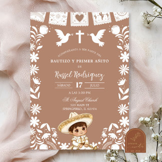 Invitation Brown Cielito Lindo Boy Baptism and First Birthday