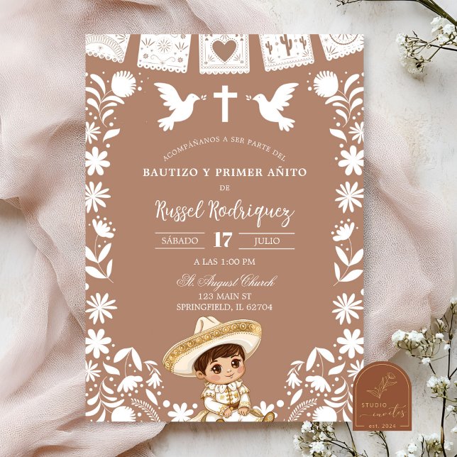 Invitation Brown Cielito Lindo Boy Baptism and First Birthday (Créateur téléchargé)