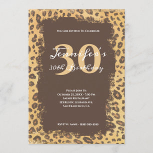 Invitation Brown clair et Tan Leopard Grunge 30e anniversaire