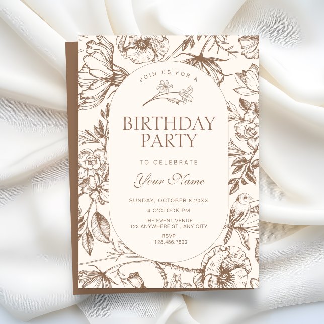 Invitation Brown Classic artistic floral birthday (Créateur téléchargé)