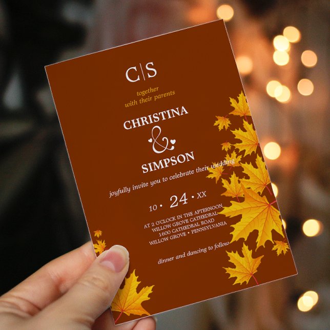 Invitation Brown Classique automne érable feuille mariage (Brown Classic autumn maple leaves wedding  )