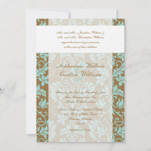 Invitation Brown et Blue Mariage damassé