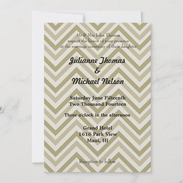 Invitation Brown et crème Chevron Mariage (Devant)