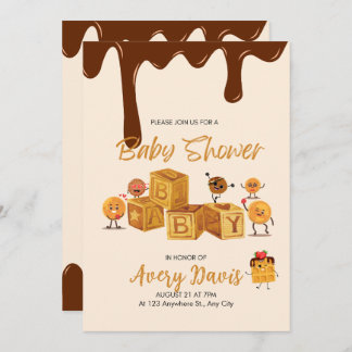 Invitation Brown et miel Chocolat Dessert Baby shower