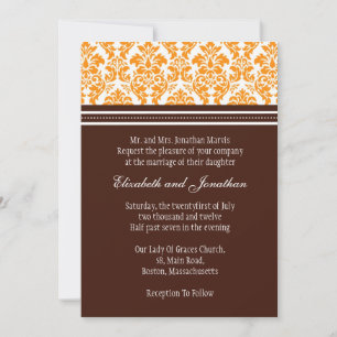Invitation Brown et Orange Mariage damassé