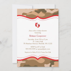 Invitation Brown et rouge de baby shower de Camo