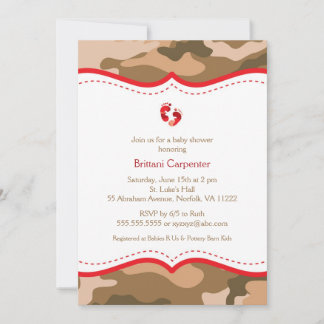 Invitation Brown et rouge de baby shower de Camo