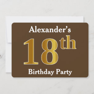 Invitation Brown, Faux Gold 18e fête d'anniversaire; Nom pers