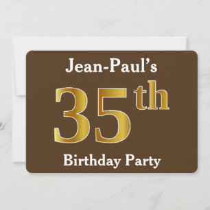 Invitation Brown, Faux Gold 35th Birthday Party; Nom personna