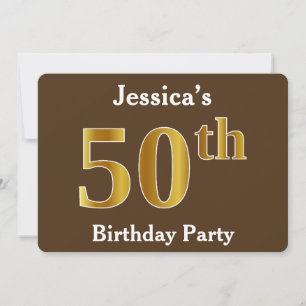 Invitation Brown, Faux Gold 50th Birthday Party; Nom personna