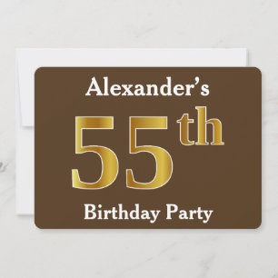 Invitation Brown, Faux Gold 55e fête d'anniversaire; Nom pers