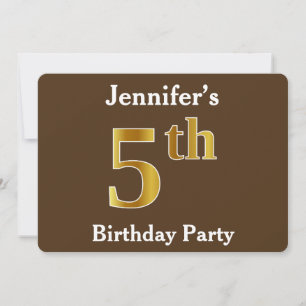 Invitation Brown, Faux Gold 5e fête d'anniversaire; Nom perso