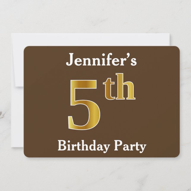Invitation Brown, Faux Gold 5e fête d'anniversaire; Nom perso (Devant)