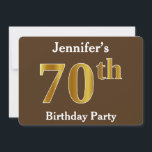 Invitation Brown, Faux Gold 70th Birthday Party; Nom personna<br><div class="desc">Cette conception d'invitation comporte le numéro ordinal "70e" avec un aspect faux or. Il porte également un nom personnalisé et un arrière - plan de couleur marron. Les détails de l'événement sur le dos peuvent être customisés. Il pourrait être utilisé pour invitation des gens à la fête du soixante-dixième anniversaire...</div>