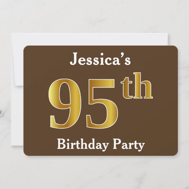 Invitation Brown, Faux Gold 95e fête d'anniversaire; Nom pers (Devant)