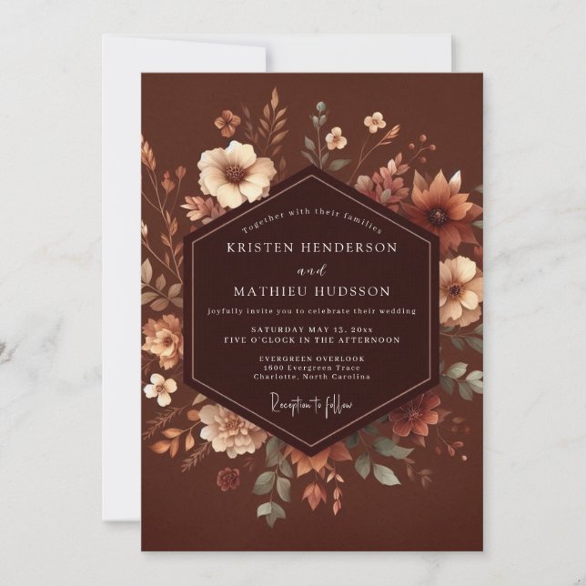 Invitation Brown Floral Autumn Romance Wedding (Devant)
