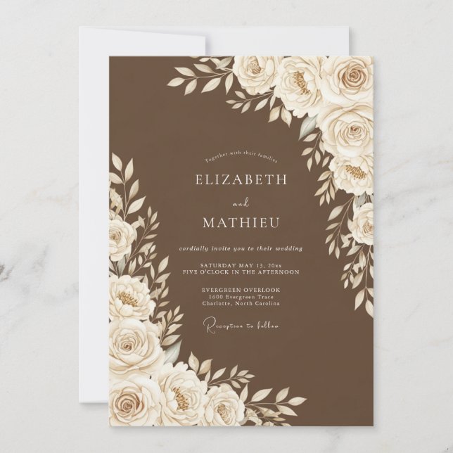 Invitation Brown Floral Wedding (Devant)