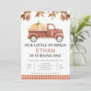 Invitation Brown Foliage Petit camion Citrouille Anniversaire